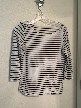Striped Long Sleeve Boat Neck Top - White & Navy